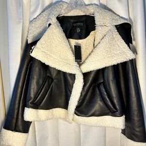 ELOQUII Black Faux Leather Sherpa Lined Moto‎ Jacket Women's Size 14 NWT